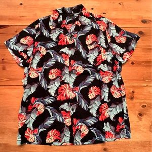 Mens Black J. Crew Hawaiian Print Short Sleeve Camp Collar Shirt Medium